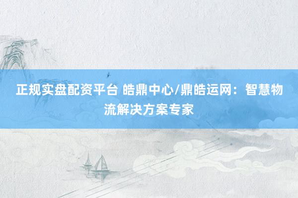 正规实盘配资平台 皓鼎中心/鼎皓运网：智慧物流解决方案专家