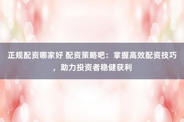 正规配资哪家好 配资策略吧：掌握高效配资技巧，助力投资者稳健获利