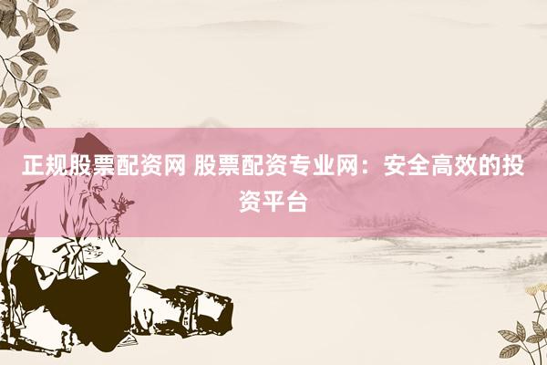 正规股票配资网 股票配资专业网：安全高效的投资平台