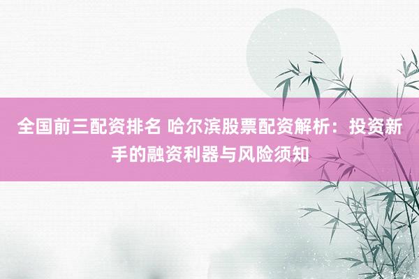 全国前三配资排名 哈尔滨股票配资解析：投资新手的融资利器与风险须知