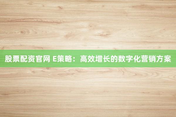 股票配资官网 E策略：高效增长的数字化营销方案