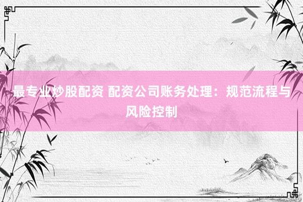 最专业炒股配资 配资公司账务处理：规范流程与风险控制