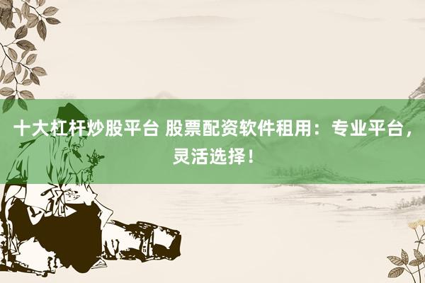 十大杠杆炒股平台 股票配资软件租用：专业平台，灵活选择！