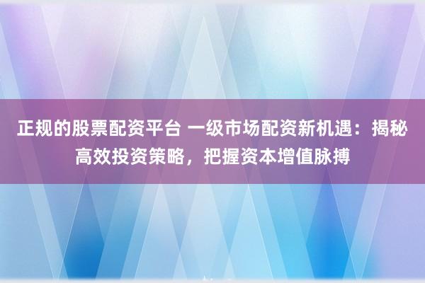正规的股票配资平台 一级市场配资新机遇：揭秘高效投资策略，把握资本增值脉搏