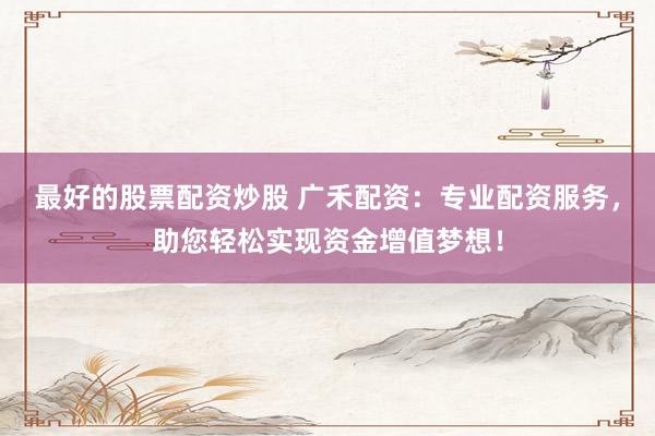最好的股票配资炒股 广禾配资：专业配资服务，助您轻松实现资金增值梦想！