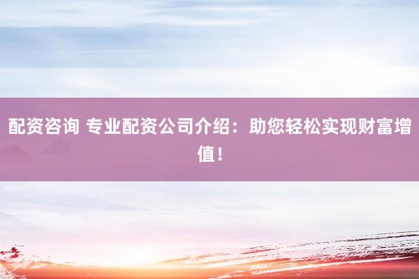 配资咨询 专业配资公司介绍：助您轻松实现财富增值！