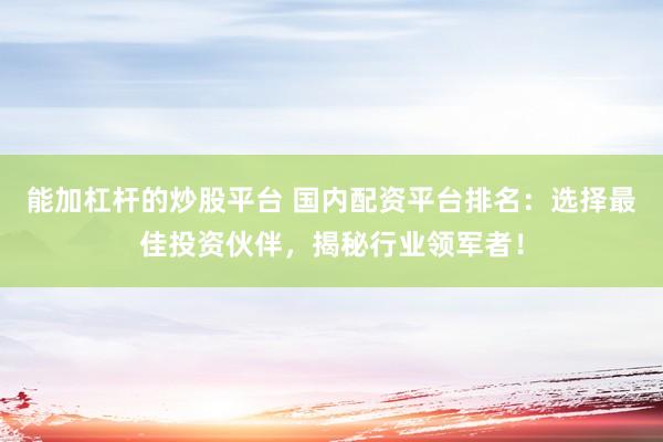 能加杠杆的炒股平台 国内配资平台排名：选择最佳投资伙伴，揭秘行业领军者！